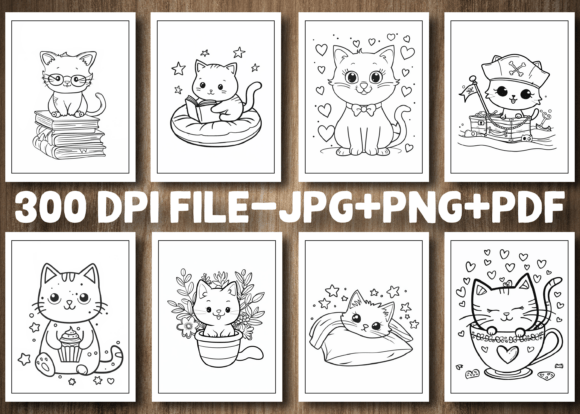 Cute Kawaii Cat Coloring Pages – Adorable Cat Designs for Kids & Adults