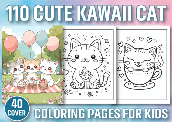 Cute Kawaii Cat Coloring Pages – Adorable Cat Designs for Kids & Adults