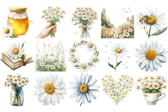 Daisy Flower Watercolor Cliparts – Beautiful Floral Designs for Crafts & DIY Projects