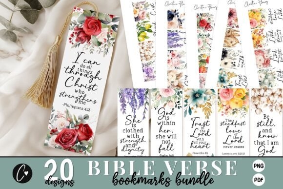 20 Bible Verse Bookmark Bundle | Inspirational Christian Designs