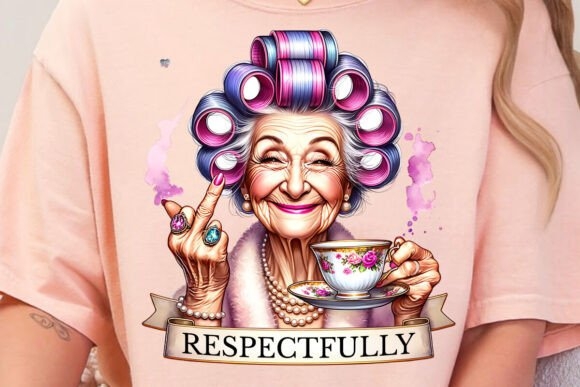 Respectfully Middle Finger PNG | Funny Old Lady Graphic for Crafts