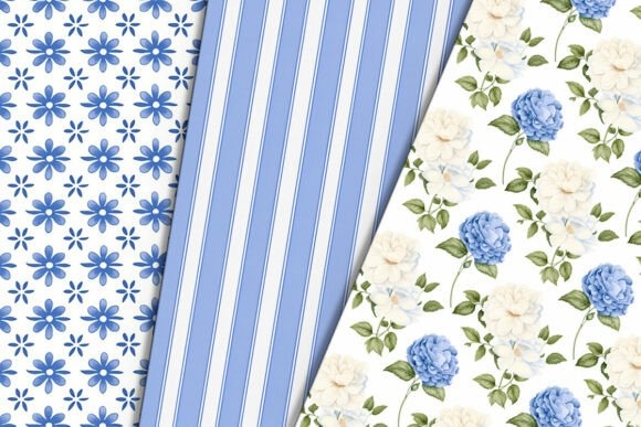 Royal Blue Floral Digital Paper | Elegant Floral Designs for Crafts
