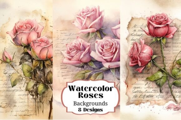 8 Watercolor Rose Loveletter Backgrounds | Romantic Floral Designs