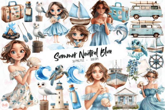 Summer Neutral Blue Clipart - Calm & Serene Designs