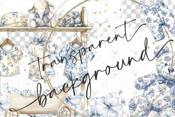 Toile Nursery Clipart Chinoiserie Blue - Elegant & Classic Design