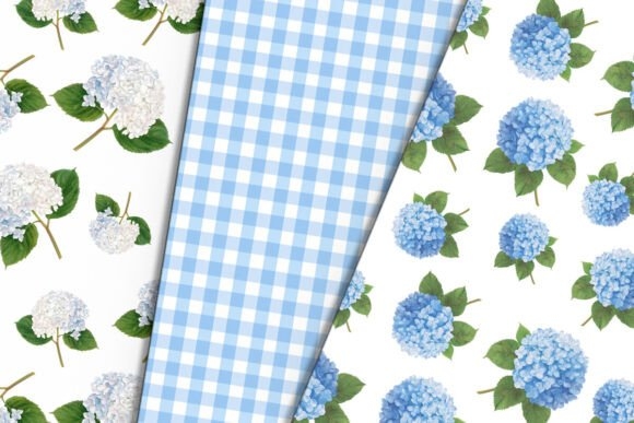 Blue and White Hydrangeas Digital Paper - Elegant Floral Patterns for Crafts
