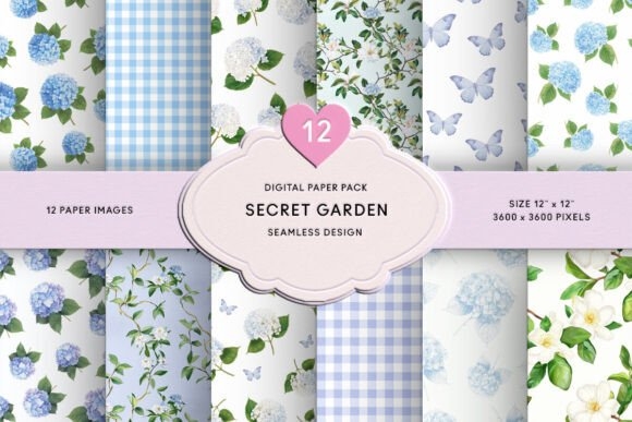 Blue and White Hydrangeas Digital Paper - Elegant Floral Patterns for Crafts