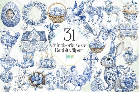 Chinoiserie Easter Rabbit Sublimation - Elegant & Unique Easter Design