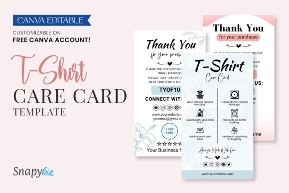 Editable T-Shirt Care Card Canva Template - Customizable & Easy to Use