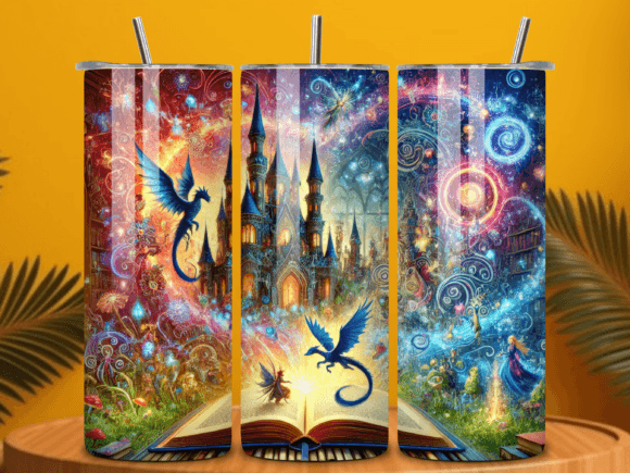Fantasy Book Tumbler Wrap PNG - Magical & Whimsical Design