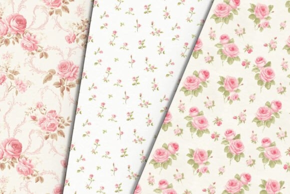 Floral Pink Cottage Roses Digital Paper - Elegant & Charming Design