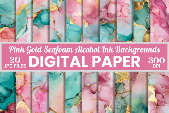 Pink Gold Seafoam Alcohol Ink Background - Elegant & Fluid Design