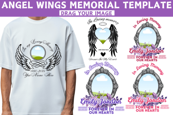 Angel Wings Memorial T-Shirt Template – Customize for Personalized Tribute