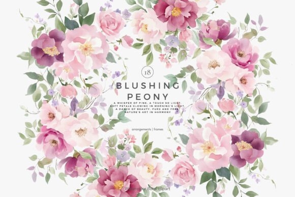 Floral Clipart Watercolor Peonies PNG – Elegant Hand-painted Peony Designs