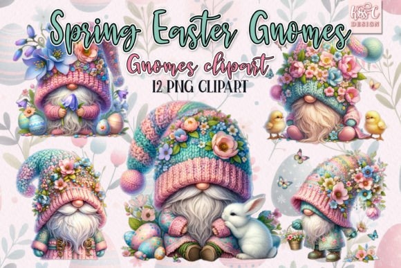 Watercolor Spring Easter Gnomes Clipart | Whimsical Holiday Art