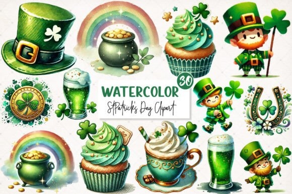 Watercolor St. Patrick’s Day Clipart PNG | Lucky Irish Designs