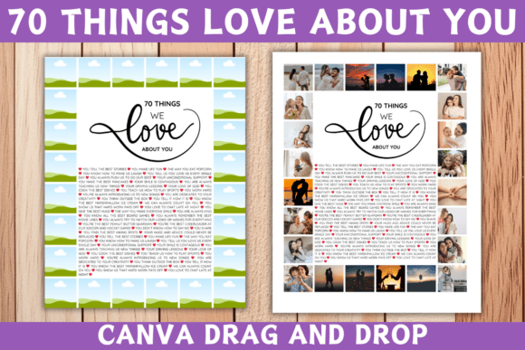 70 Things We Love About You Canva Frame Design | Customizable Gift Template