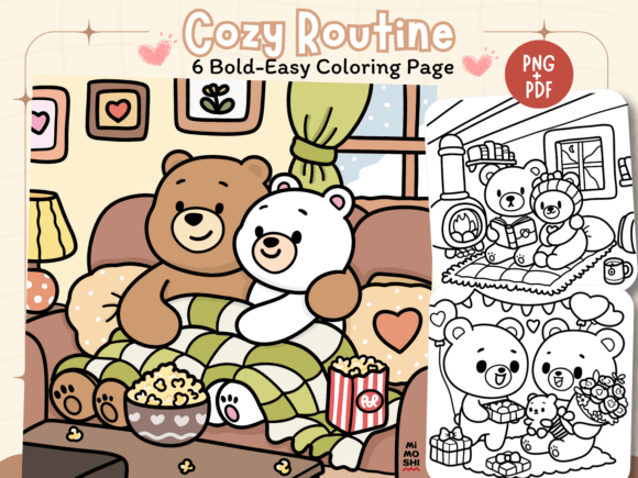 Cozy Routine Coloring Pages - KawaiiBear Designs for Relaxing Fun
