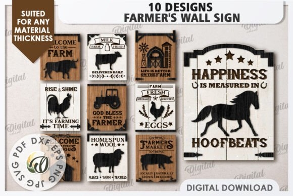 Farmer's Wall Decor Laser Cut Bundle - Customizable Rustic Farmhouse Designs