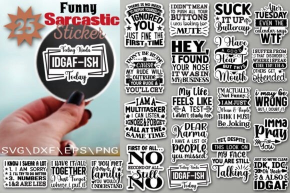 Funny Sarcastic Quote Stickers SVG Bundle | Witty Design Pack