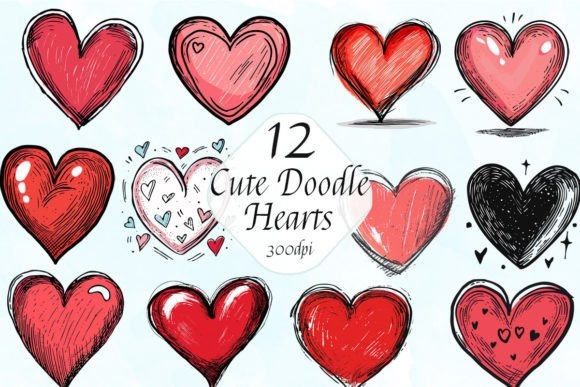 Hand Drawn Doodle Heart Clipart Bundle | Whimsical Love Art Collection