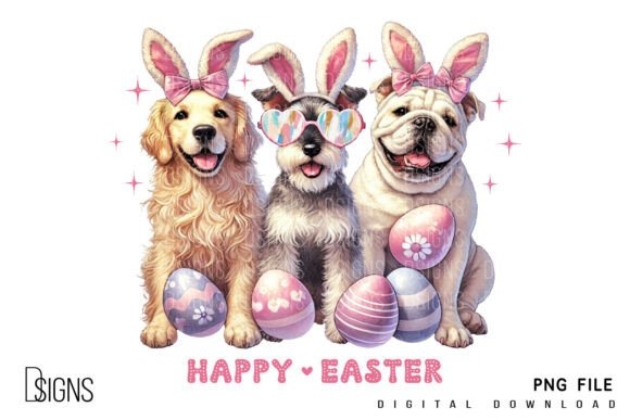 Happy Easter Dogs Rabbit Bunny Clipart | Festive Holiday Digital Art
