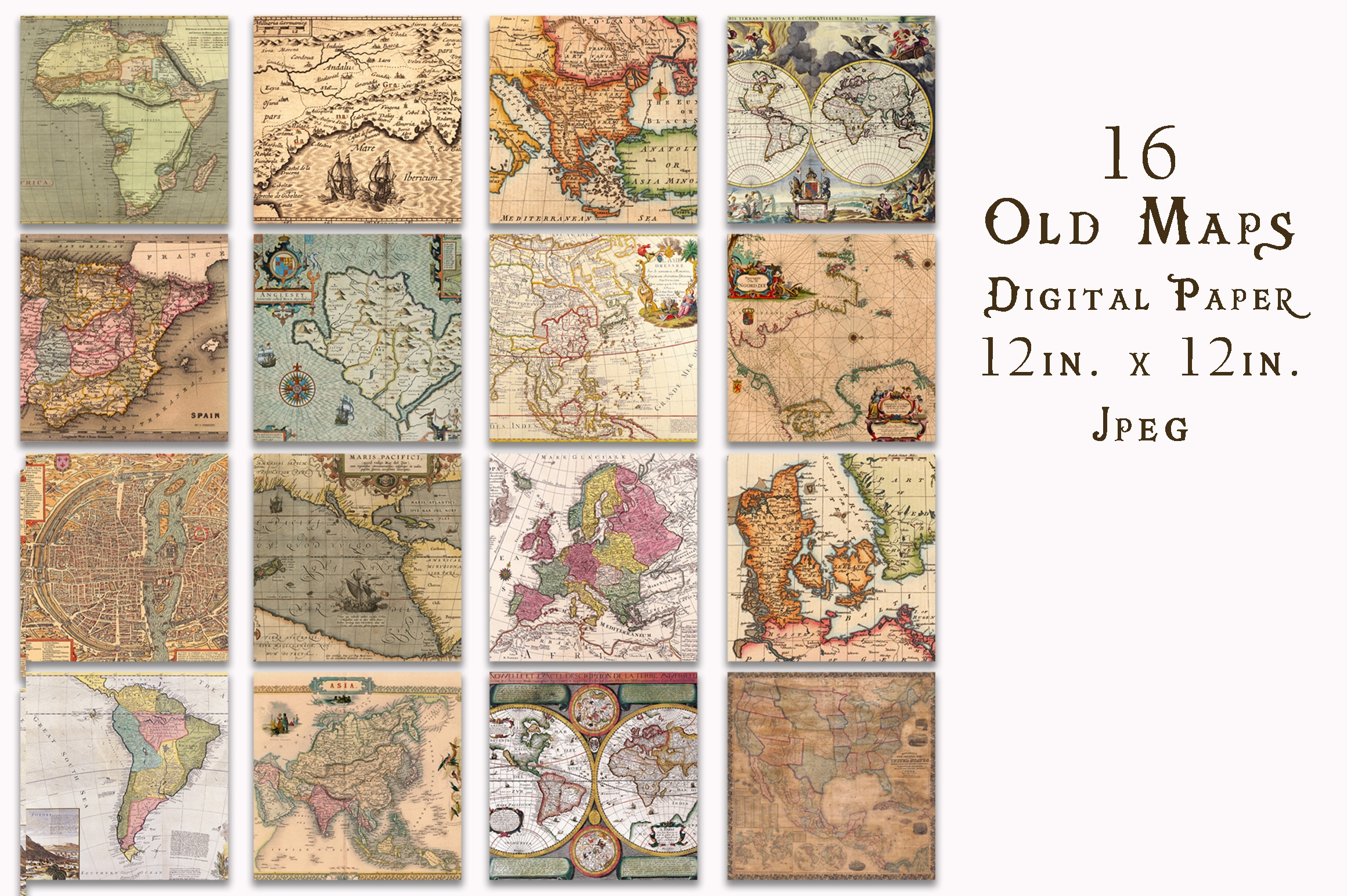 Old Maps Digital Paper | Vintage Cartography Design