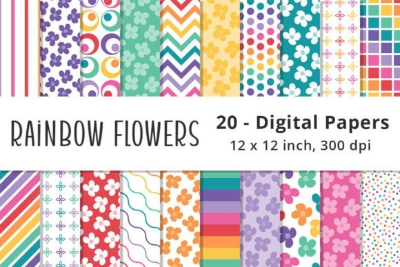 Rainbow Flowers Pattern Digital Paper – Vibrant Designs for Creative Projects