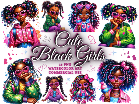 Black Girl PNG Afro Kids Clipart Bundle | Diverse & Stylish Illustrations