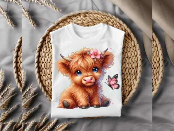 Cute Cartoon Highland Cow Butterfly Clip | Adorable & Fun Clip Art Design
