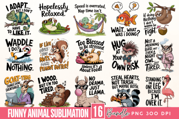 Funny Animal Sublimation Bundle | Hilarious & Customizable Animal Designs