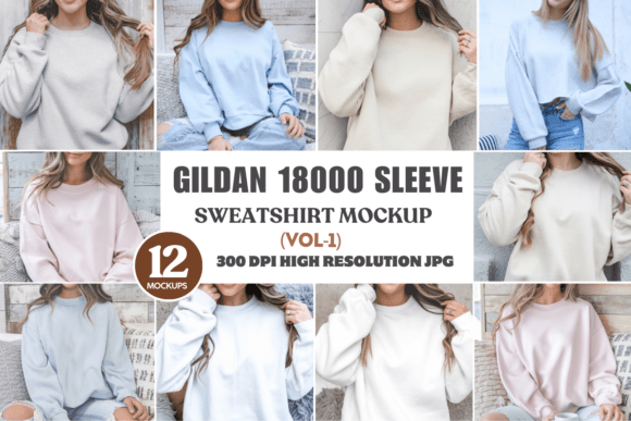 Gildan 18000 Sleeve Sweatshirt Mockup | High-Quality & Customizable Design