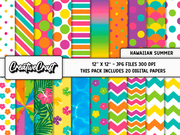 Hawaiian Summer Digital Papers Scrapbook | Tropical & Vibrant Designs for Crafts