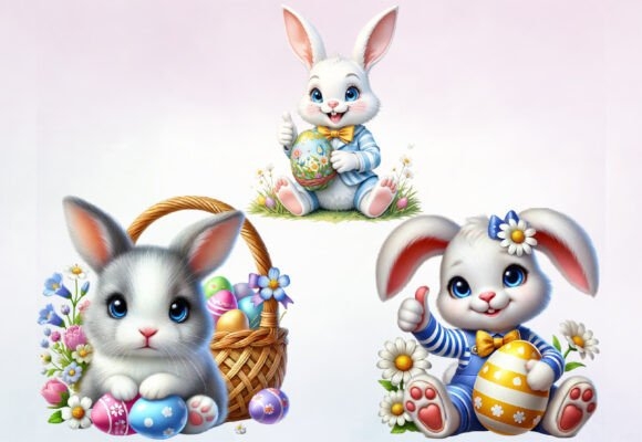 Cute Easter Rabbit Clipart Bundle