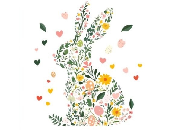 10 Cute Easter Bunny Floral Silhouette