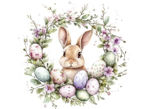 10 Easter Bunny Floral Wreath Clipart