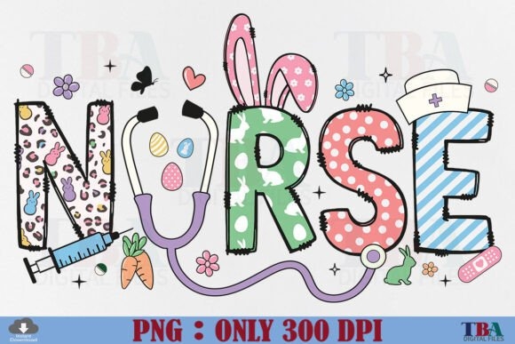 Nurse Easter PNG Bunny Letters Doodle
