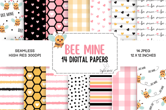 Bee Mine Love Seamless Patterns Bundle – Cute and Romantic Designs for Crafts