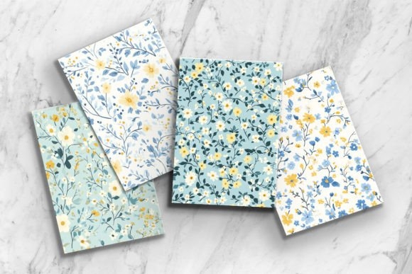 Blue Yellow Cottagecore Flowers Pattern – Charming Floral Design for Crafts