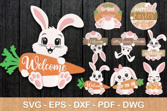 Easter Bunny Sign Laser Cut Bundle – Customizable Designs for Easter Crafts