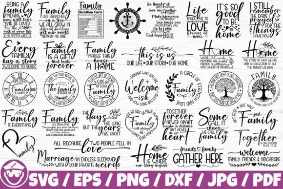 Family Life Home Quotes X35 BUNDLE – Inspirational Quotes for Home Decor and DIY Projects