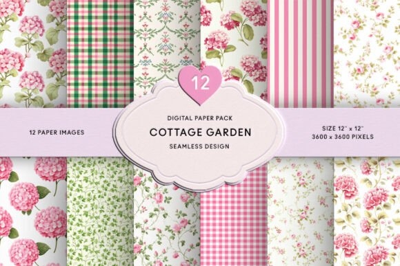 Floral Pink Cottage Garden Digital Paper – Beautiful Floral Designs for DIY Projects