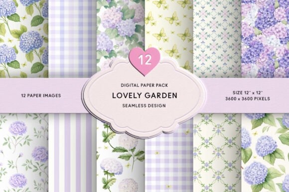 Purple Hydrangea Floral Digital Paper – Beautiful Floral Designs for DIY Projects