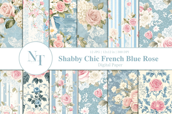 Shabby Chic French Blue Rose – Elegant Floral Design for Vintage-Inspired Crafts