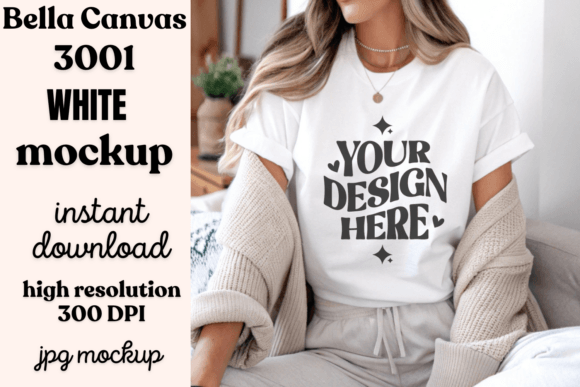 Bella Canvas 3001 White Shirt Mockup – Realistic Custom Design Template