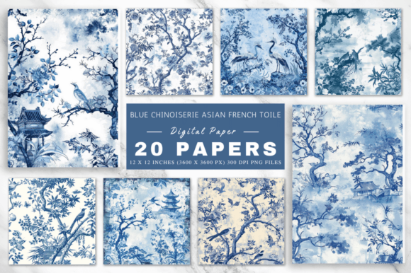 Blue Chinoiserie Asian French Toile – Elegant Decorative Design for Home Décor
