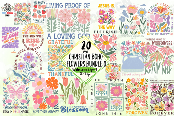 Christian Boho Flowers Bundle – Elegant Floral Designs for Faith-Inspired Projects