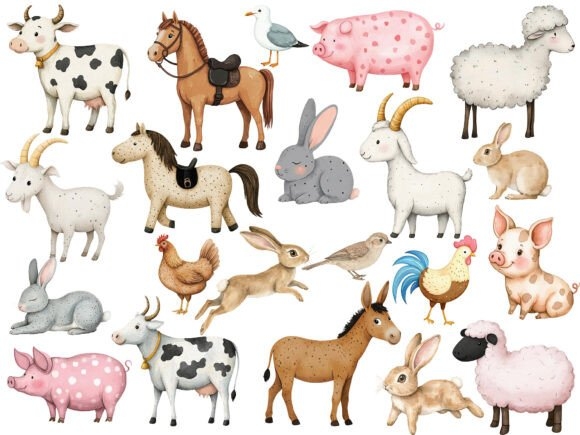 Cute on the Farm Animals Clipart – Adorable Farm Animal Designs for Custom Projects