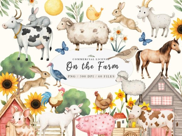 Cute on the Farm Animals Clipart – Adorable Farm Animal Designs for Custom Projects