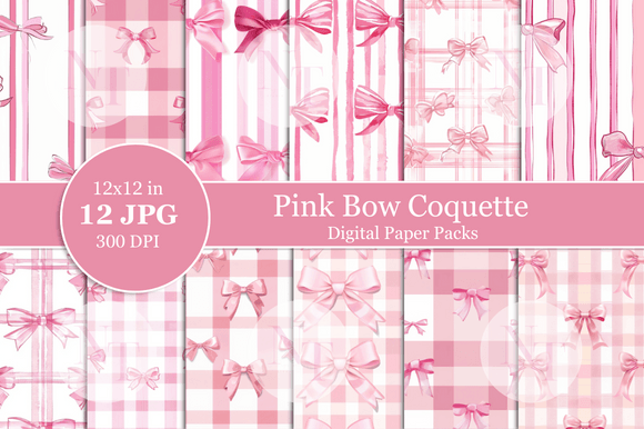 Pink Bow Coquette Digital Paper Pattern – Sweet and Elegant Design for Crafts